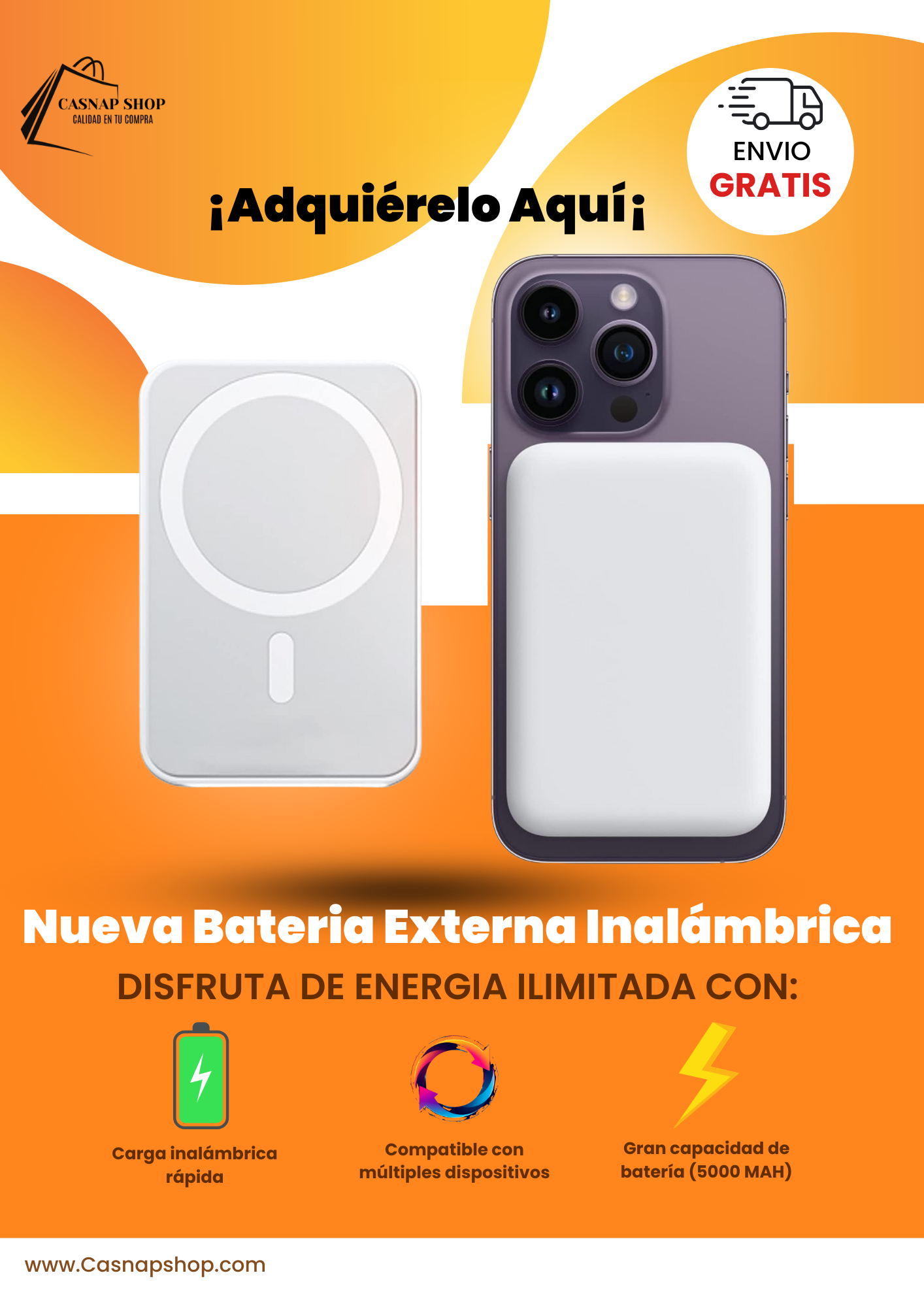 Batería Externa Inalámbrico tipo Magsafe 5000mAh